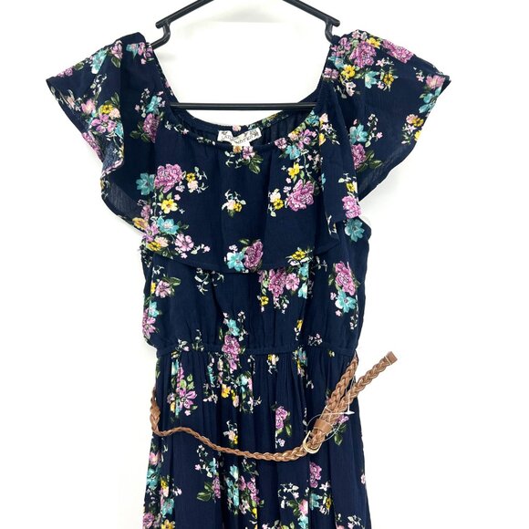 NWT Knitworks Navy Blue Floral Belted Midi Dress Girls 10 - Picture 2 of 8